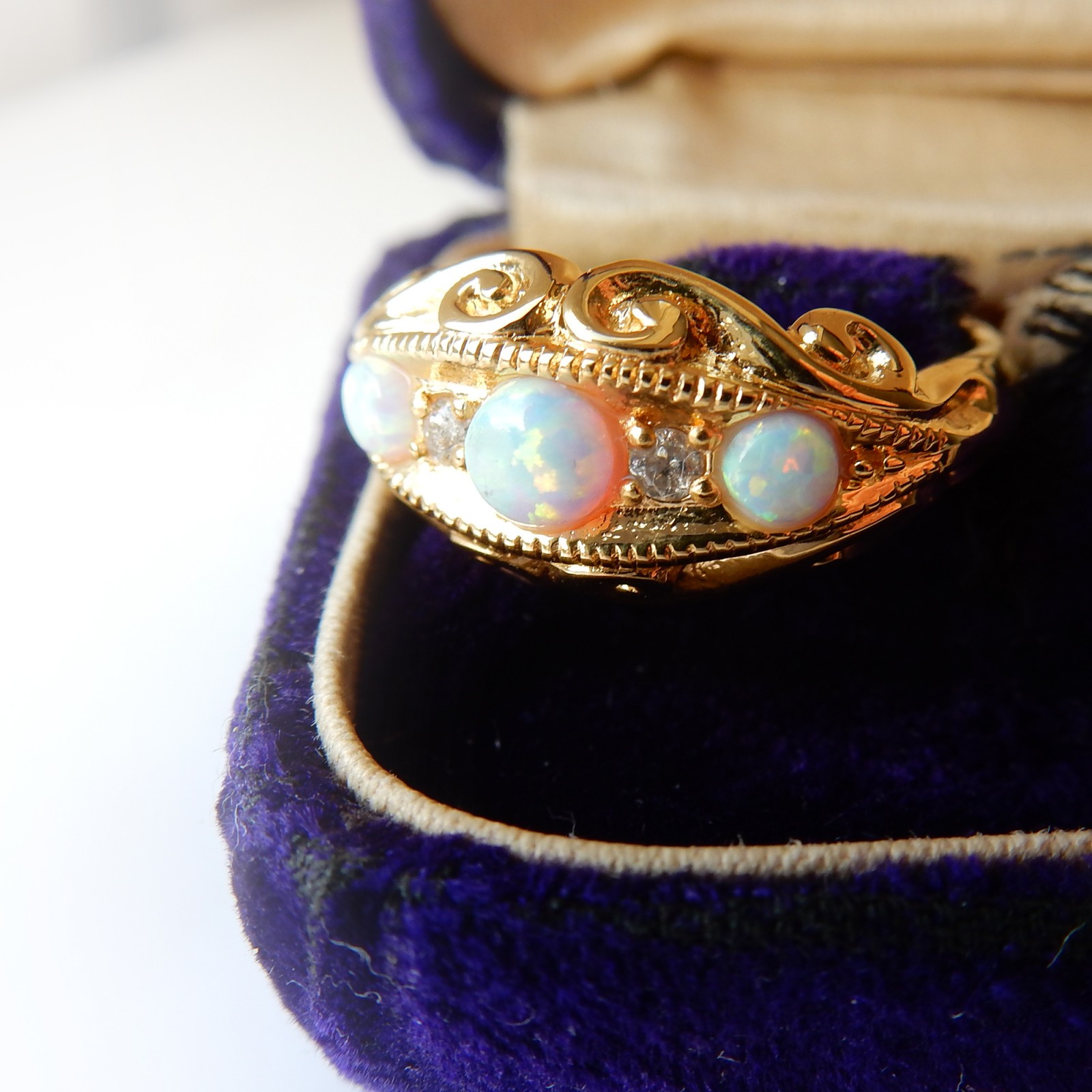 Photo of Vermeil Opal Diamond Ring Sterling Silver