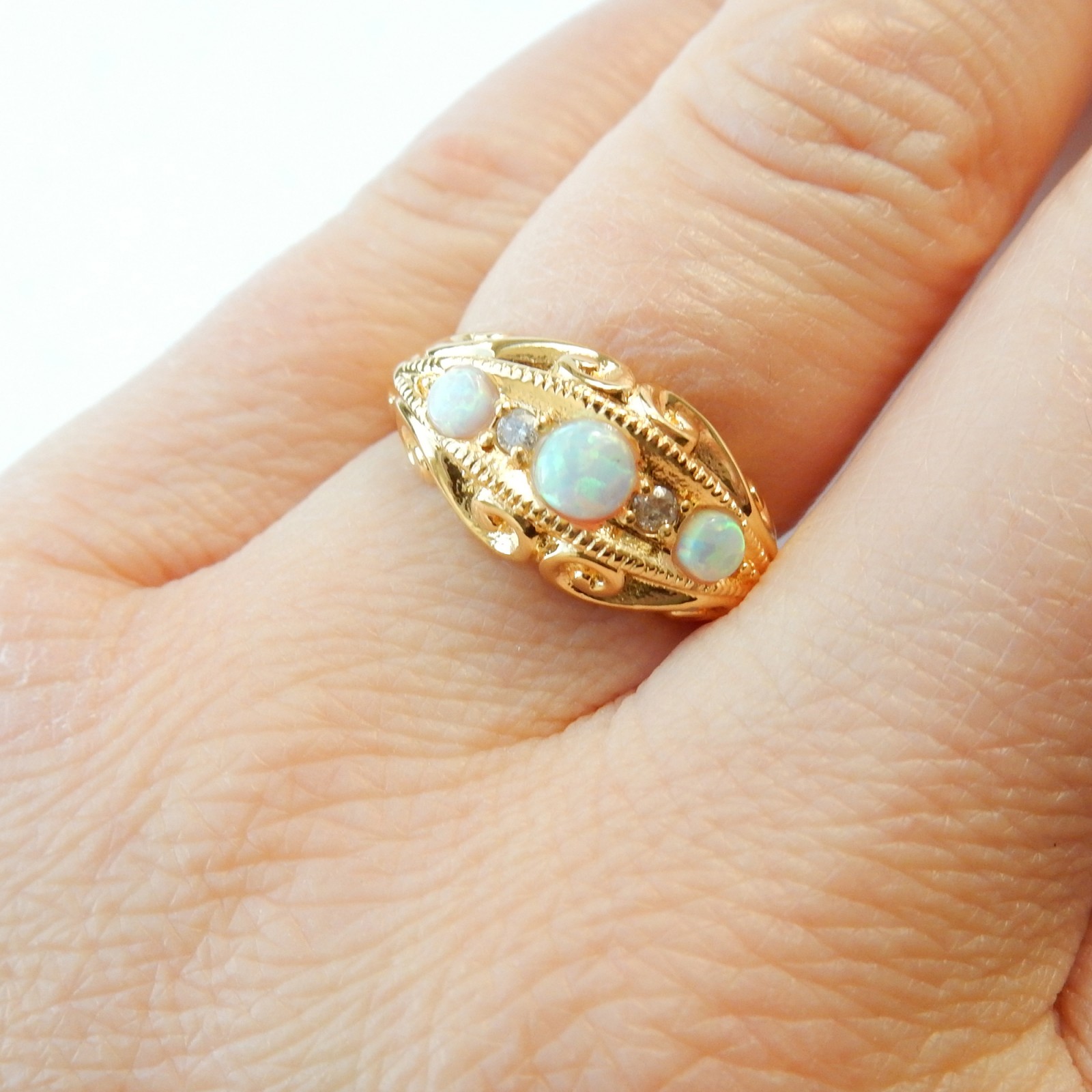 Photo of Vermeil Opal Diamond Ring Sterling Silver