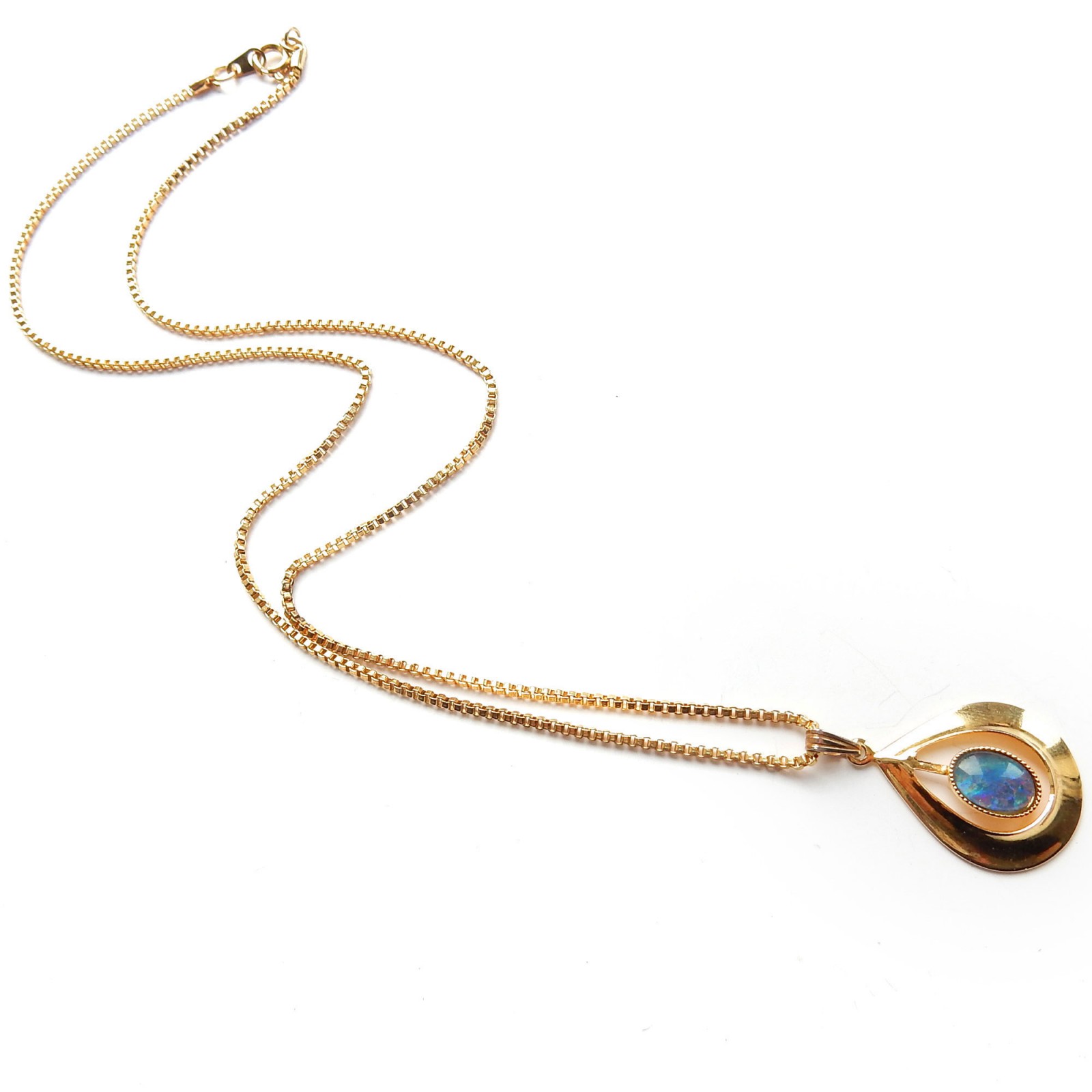Photo of Vintage 1950s Rolled Gold Opal Pendant & Chain