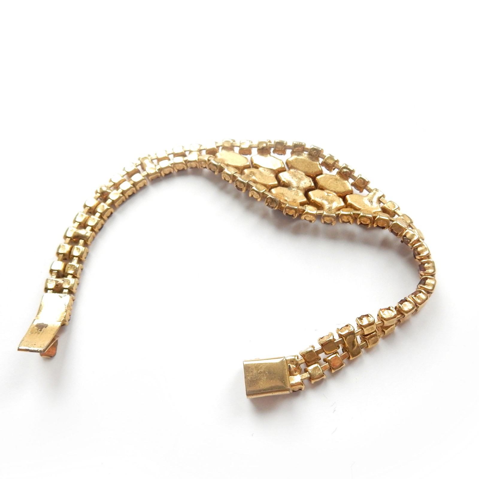 Photo of Vintage Amber Glass Orange Rhinestone Bracelet Fancy Link Bracelet