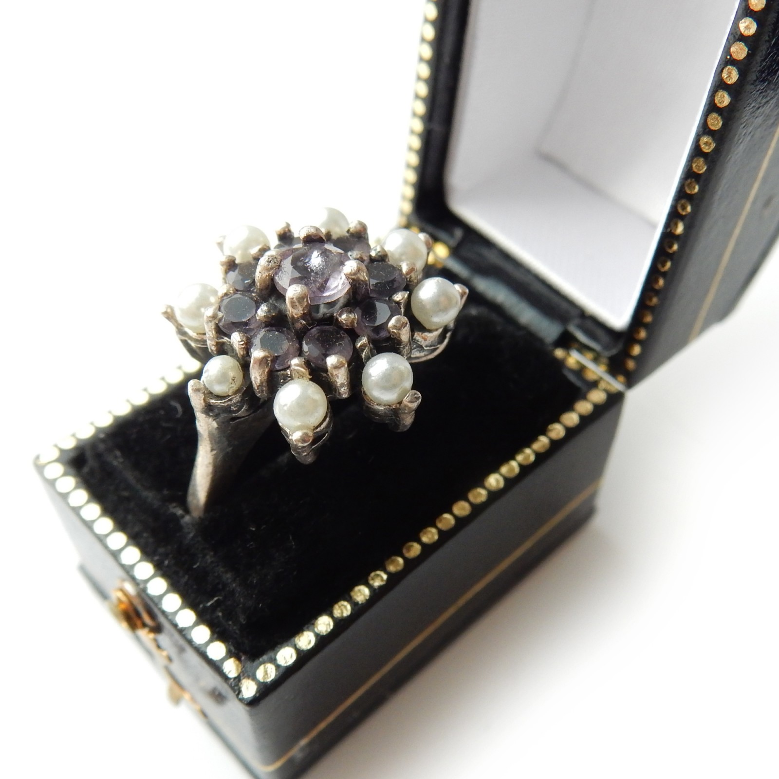 Photo of Vintage Amethyst Seed Pearl Ring Sterling Silver