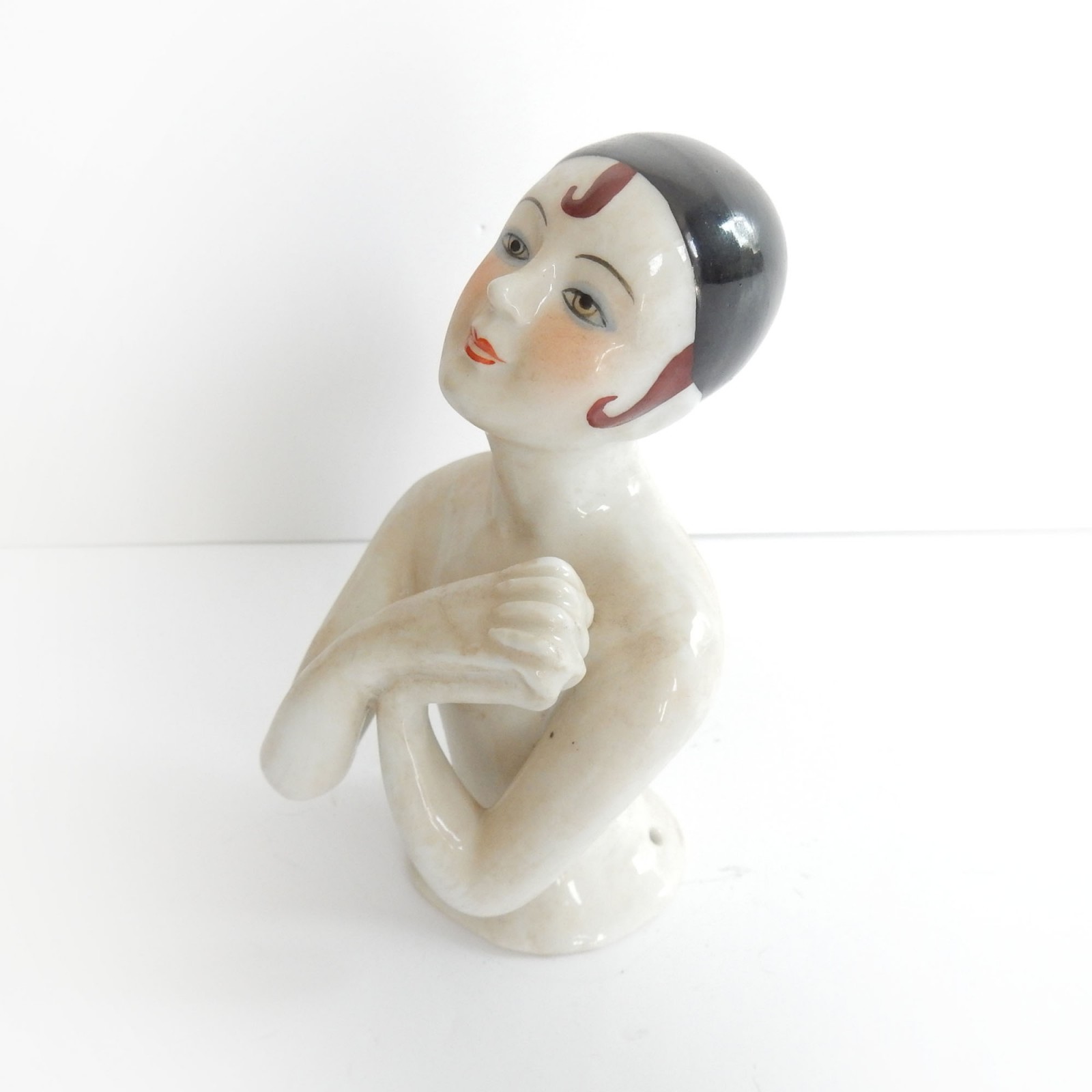Photo of Vintage Art Deco Porcelain Flapper Pin Doll Lady Half Doll Pin Cushion