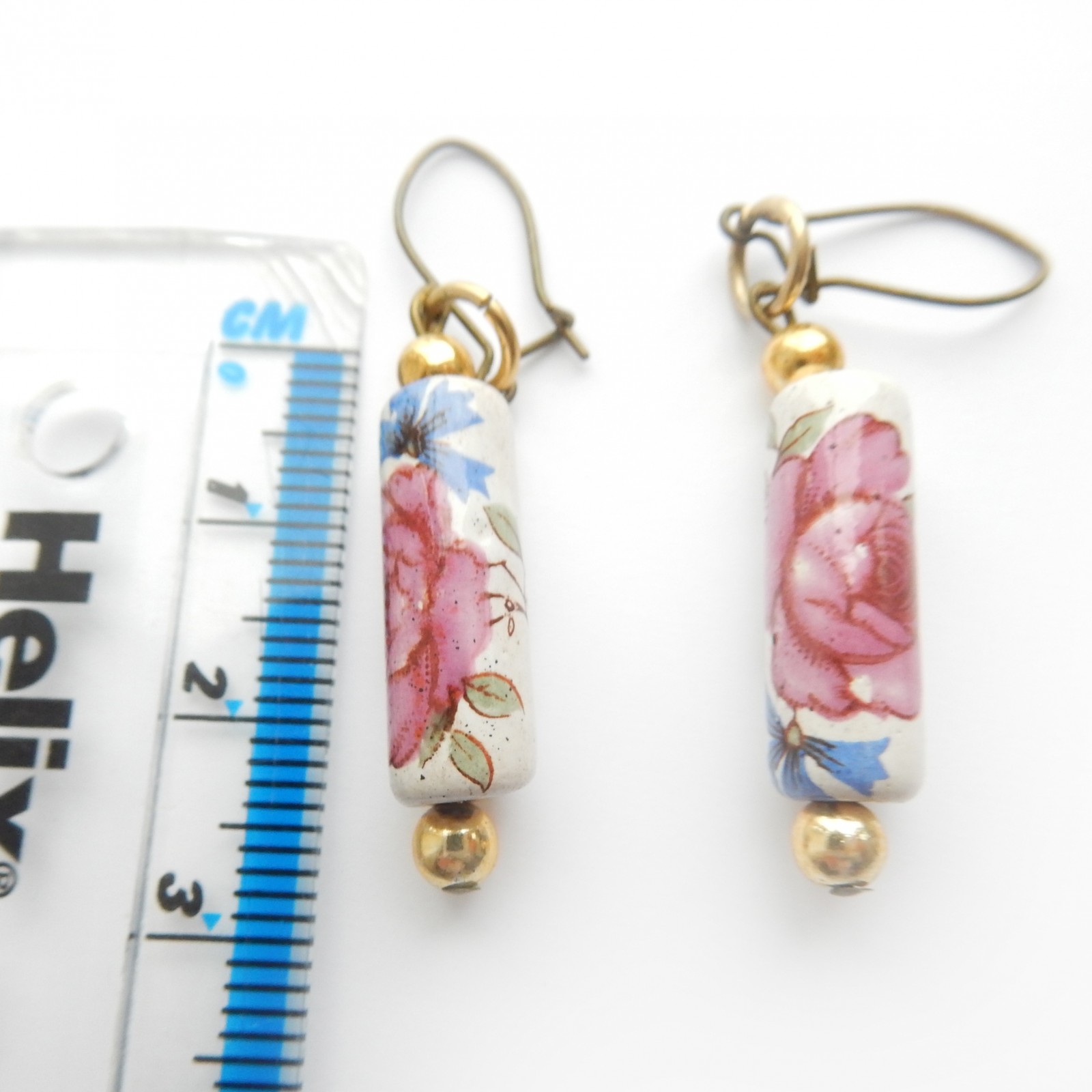 Photo of Vintage China Painted Rose Ceramic Earrings