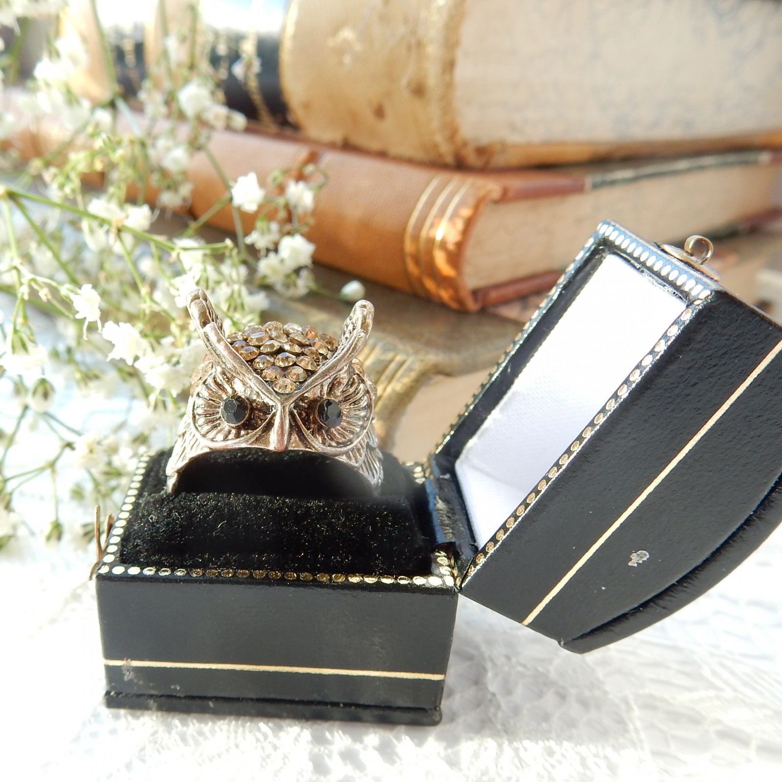 Photo of Vintage Crystal Owl Ring Costume Ring
