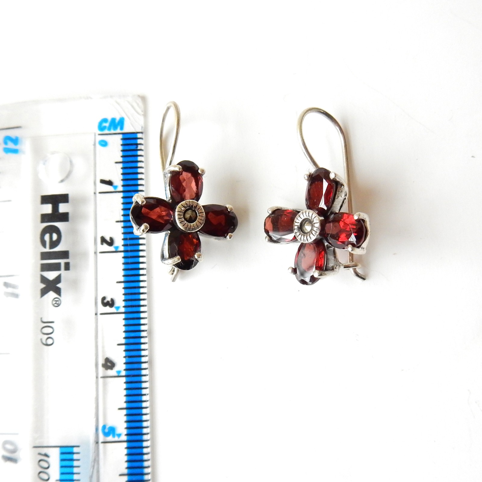 Photo of Vintage Garnet Flower Earrings Solid Silver