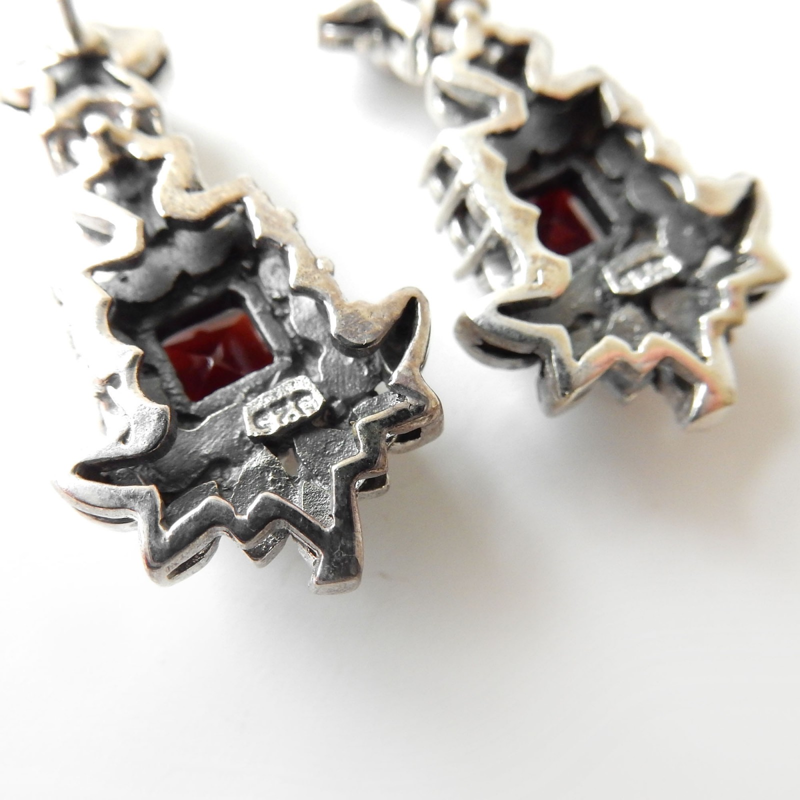 Photo of Vintage Garnet Marcasite Earrings Solid Silver