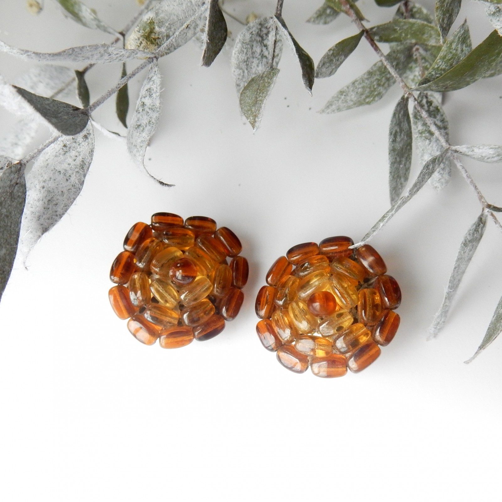 Photo of Vintage Hand Made Crystal Bead Clip on Earrings West Germany