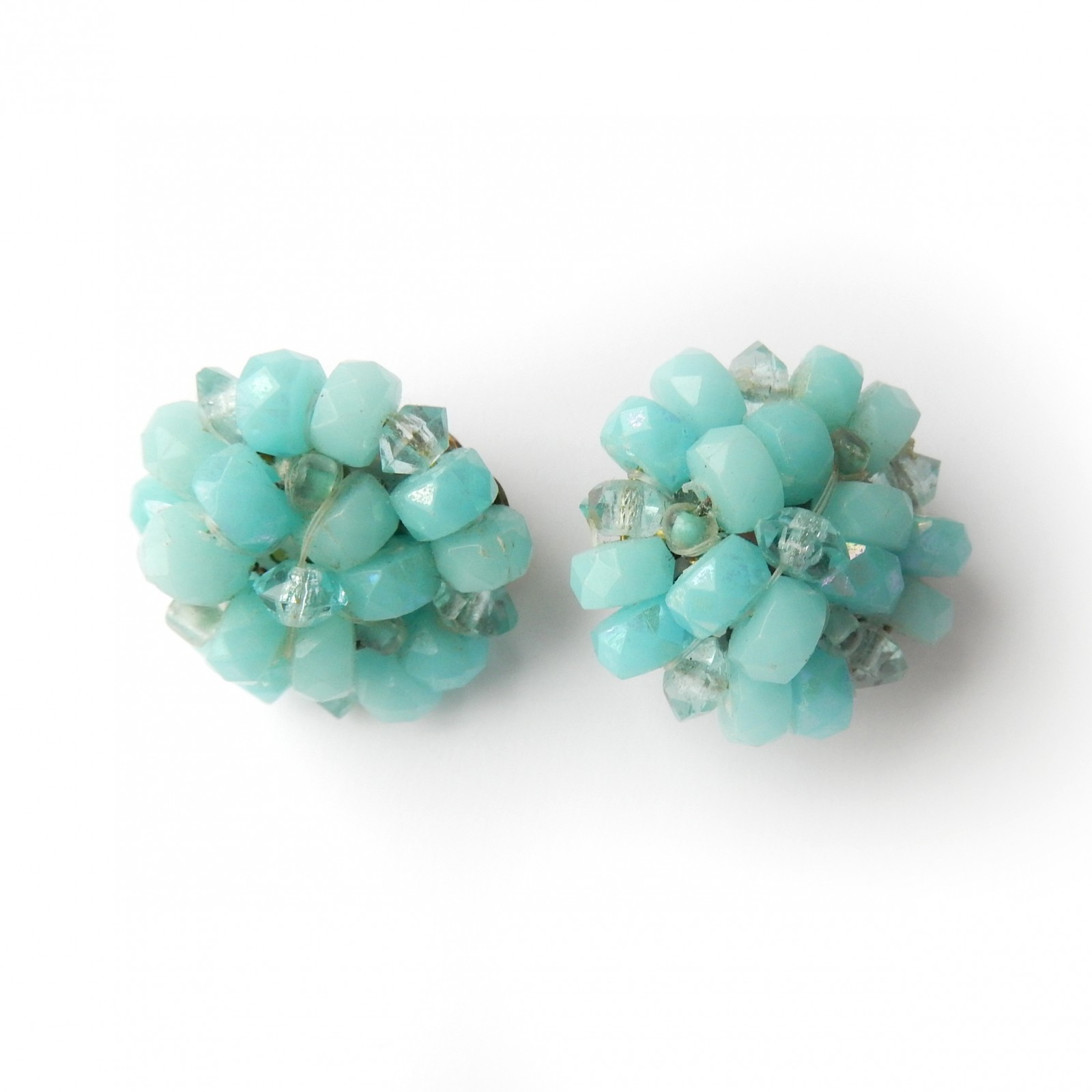 Photo of Vintage Hand Made Turquoise Crystal Bead Clip on Earrings West Germany