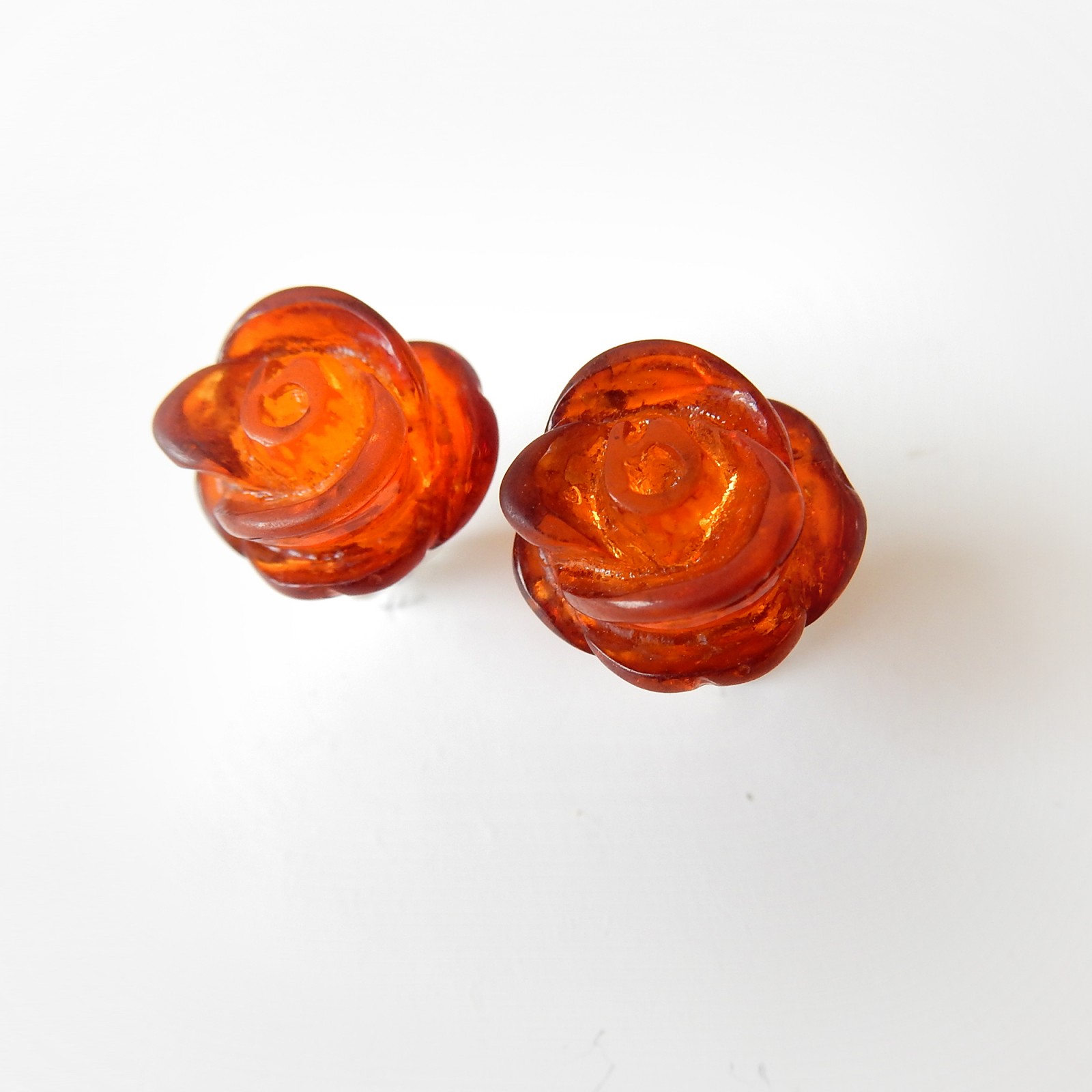 Photo of Vintage Honey Amber Rosebud Stud Earring Solid Silver