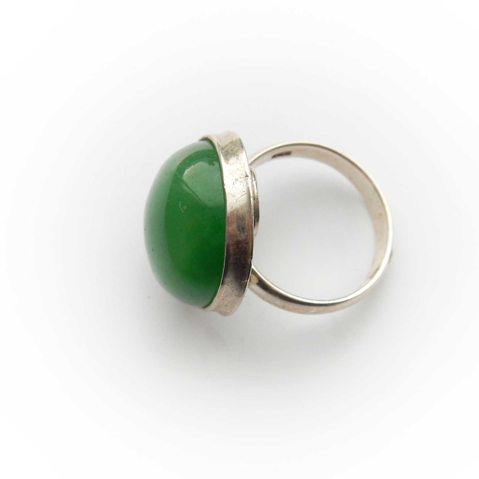 Photo of Vintage Jade Cabouchon Ring Solid Silver Size 6.5