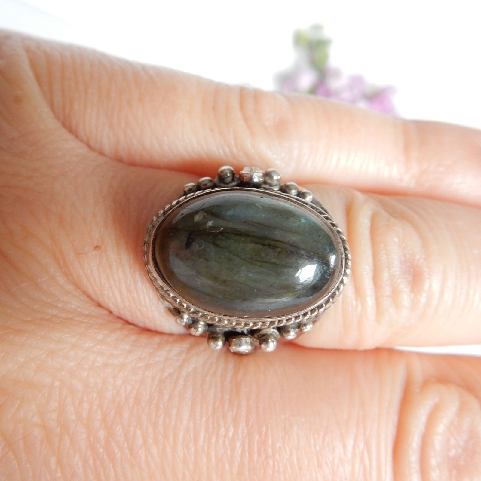 Labradorite Ring in Unique Stippled 925 Sterling Silver Setting, Size –  Kathy Bankston