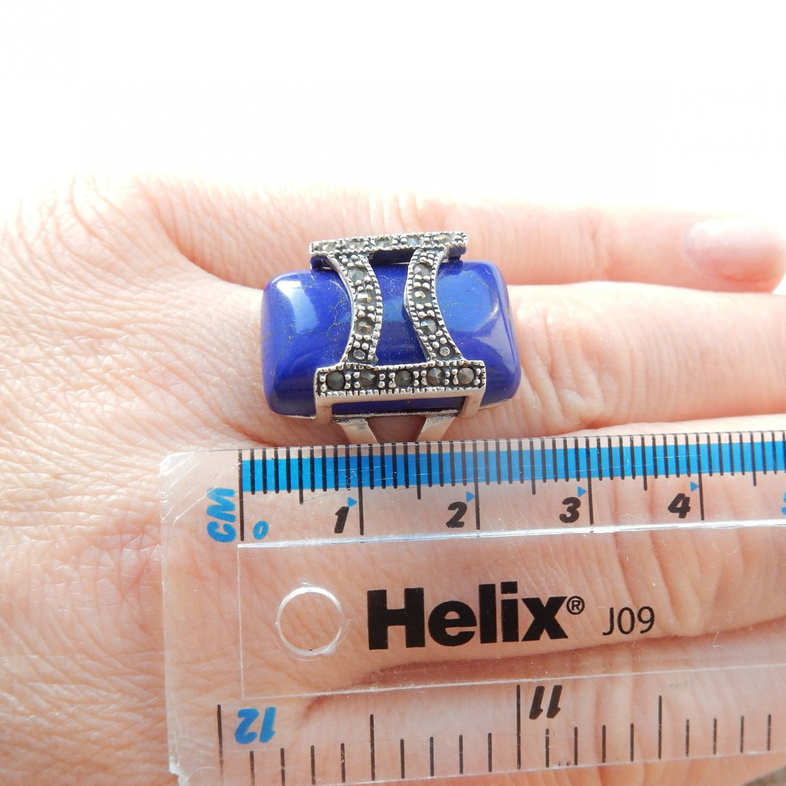 Photo of Vintage Lapis Lazuli Art Deco Marcasite Ring Sterling Silver