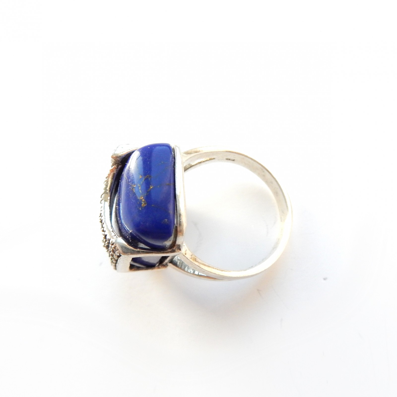Photo of Vintage Lapis Lazuli Art Deco Marcasite Ring Sterling Silver