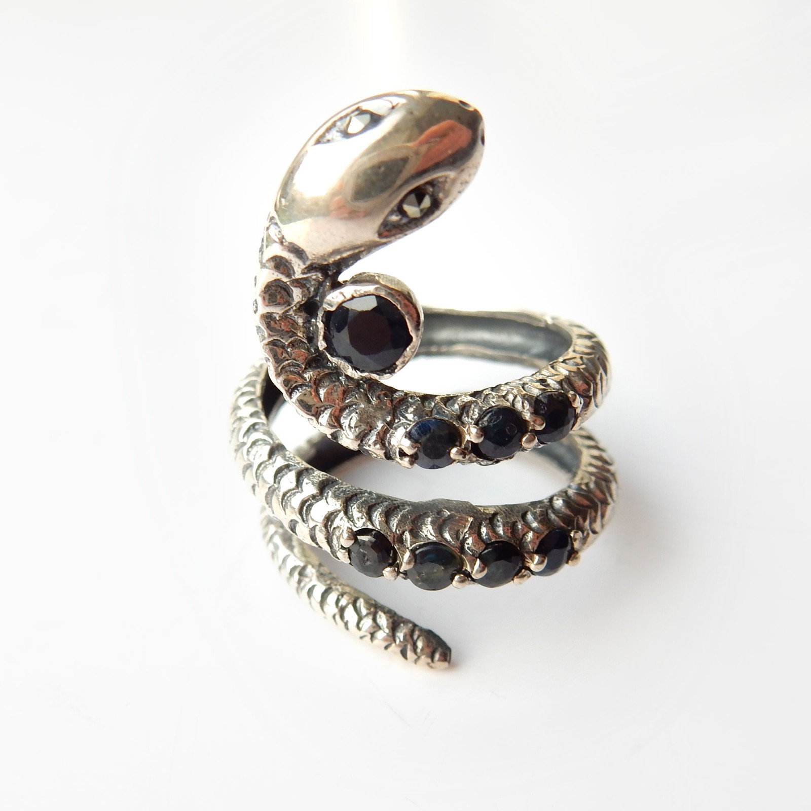 Photo of Vintage Sapphire Snake Ring Solid Silver Adjustable