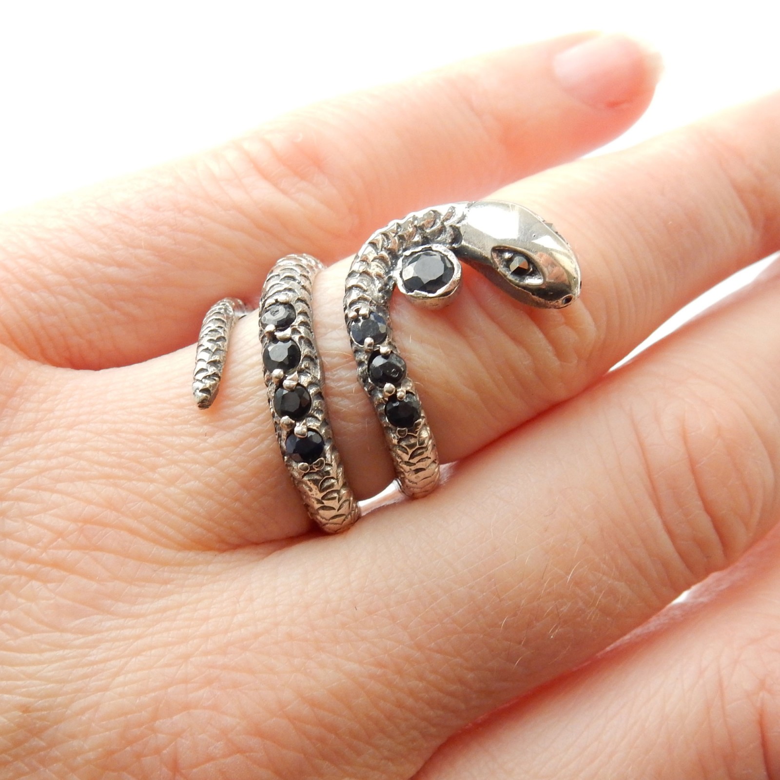 Photo of Vintage Sapphire Snake Ring Solid Silver Adjustable