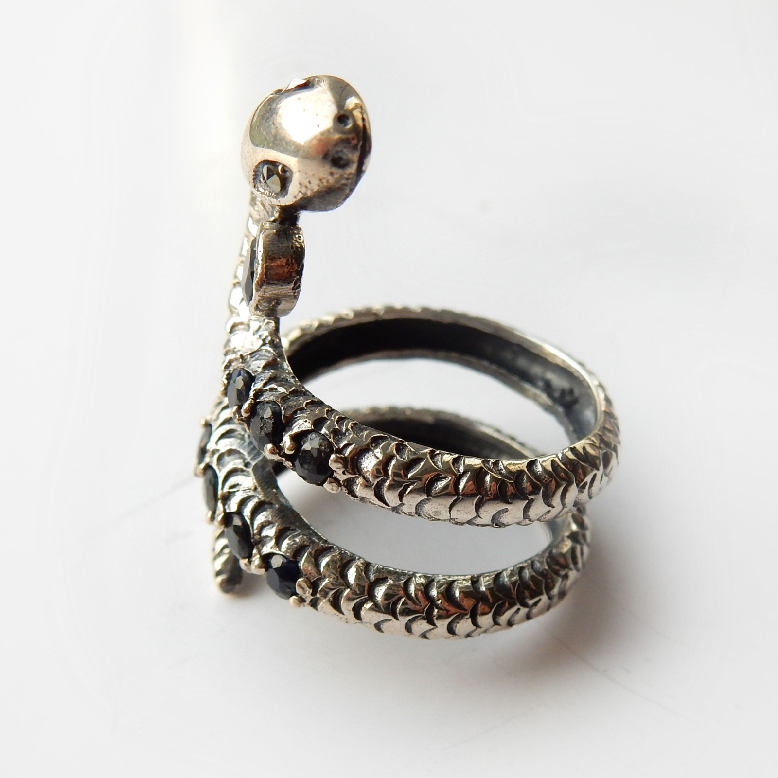 Photo of Vintage Sapphire Snake Ring Solid Silver Adjustable