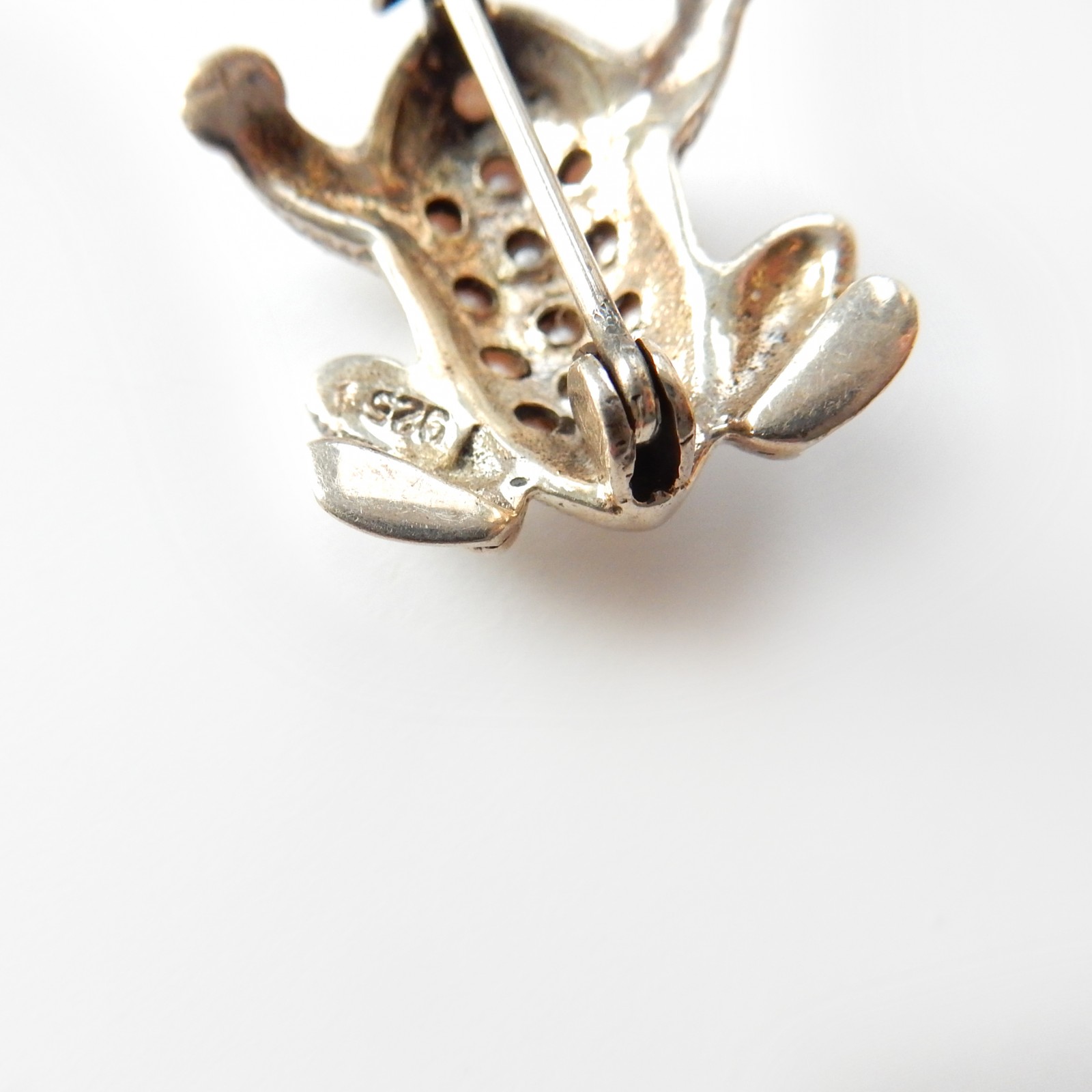Photo of Vintage Seed Pearl Marcasite Frog Brooch Sterling Silver