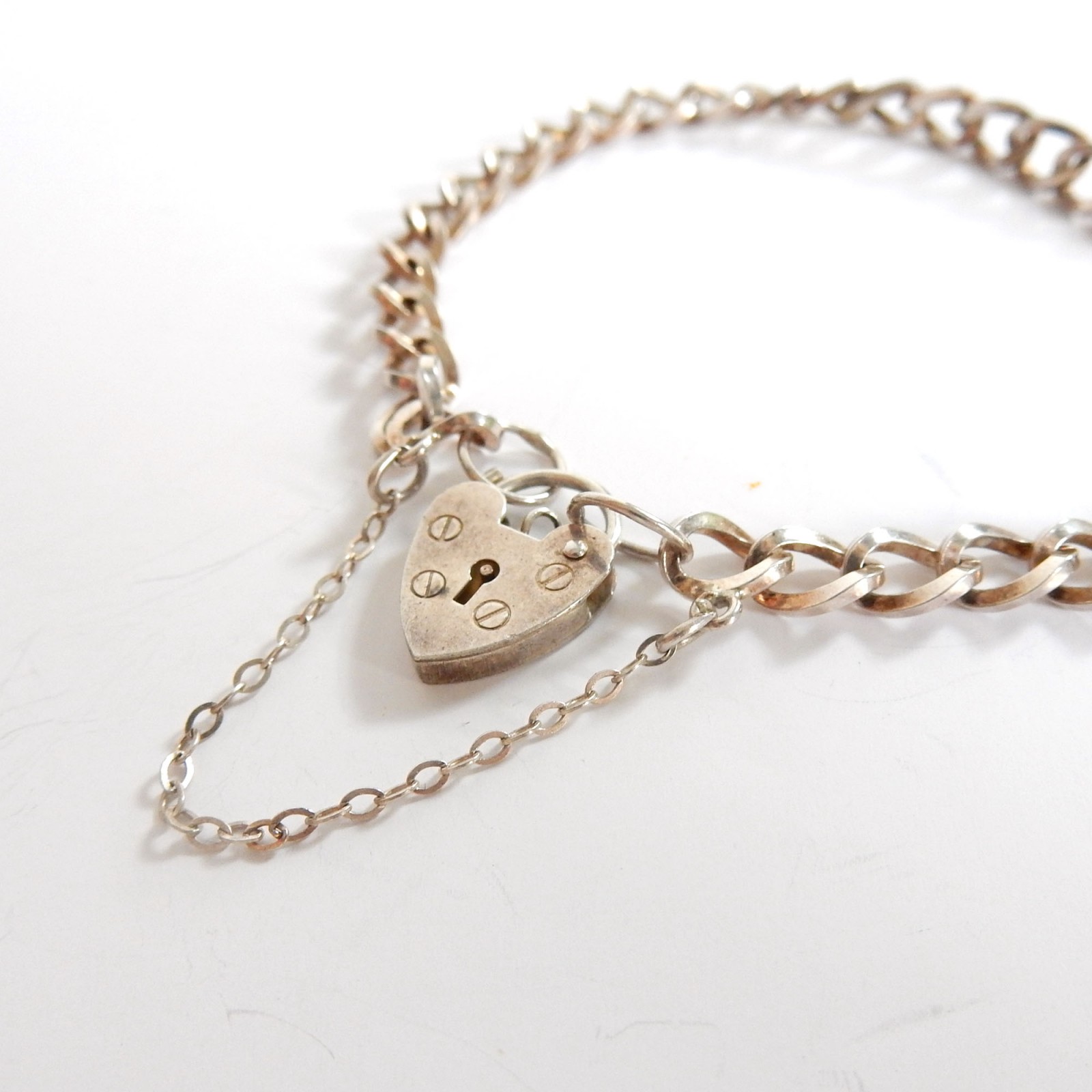 English Sterling Silver Heart With Padlock Bracelet 1977 -  Canada