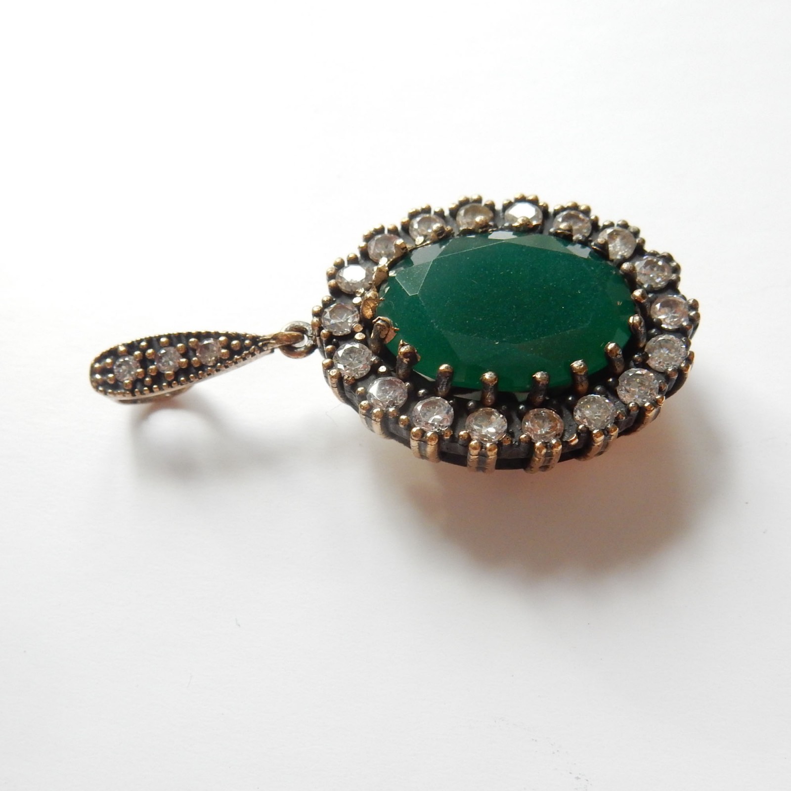 Photo of Vintage Vermeil Silver Green Chalcedony Pendant Sterling Silver