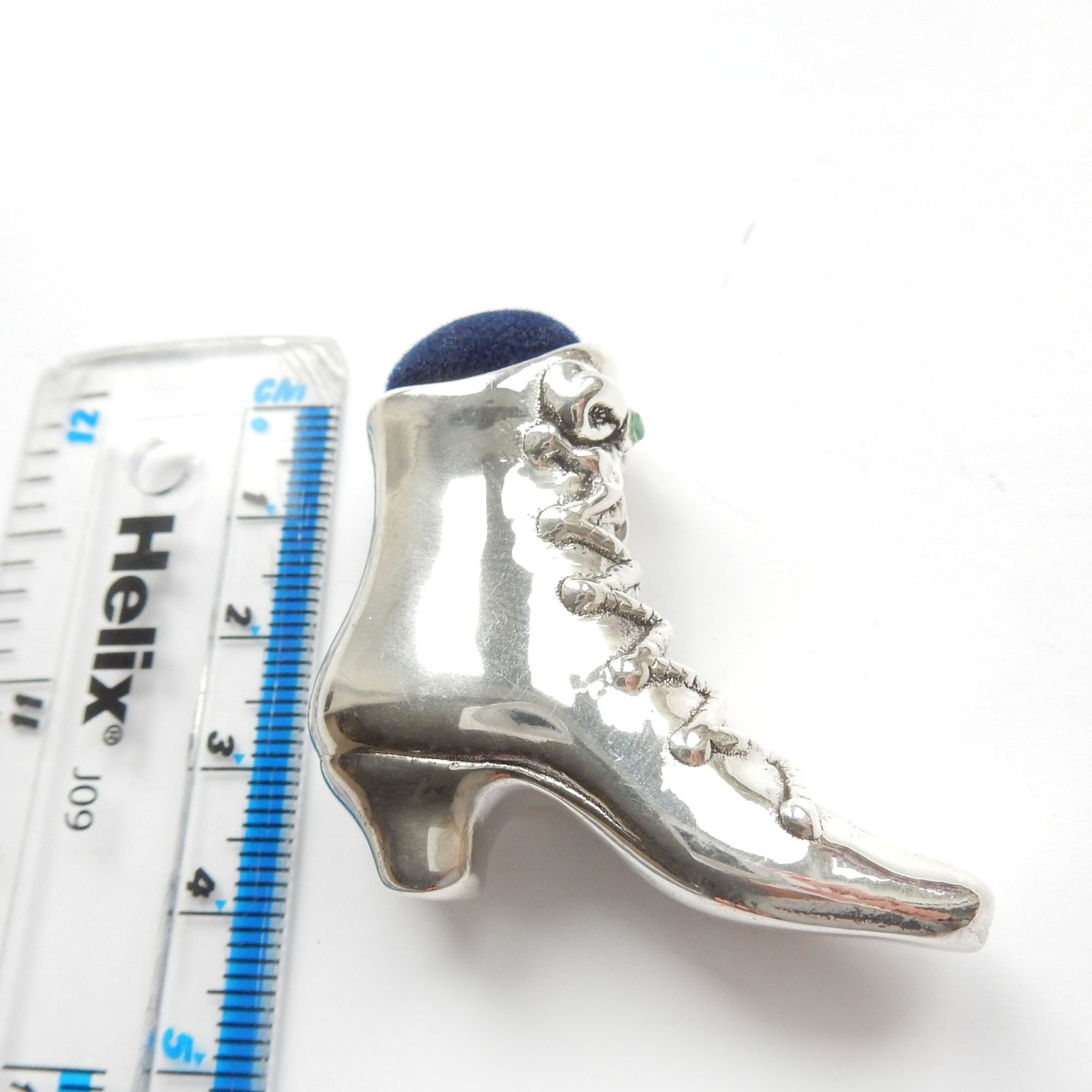 Photo of Vintage Victorian Emerald Boot Pin Cushion Sterling Silver