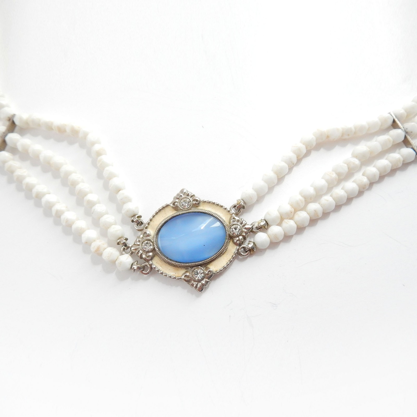Photo of Vintage Victorian Revival Faux Pearl Choker Necklace Enamel Rhinestone Accents