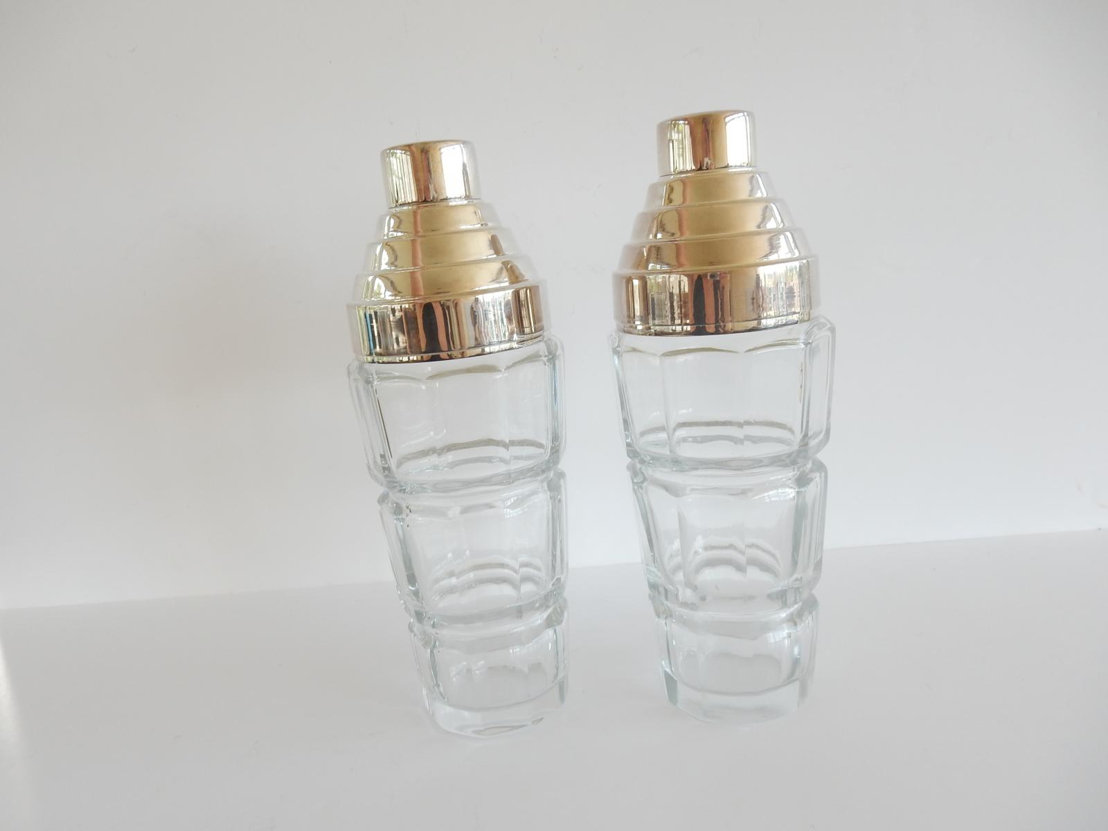 Photo of Pair Art Deco Crystal Glass Cocktail Shakers