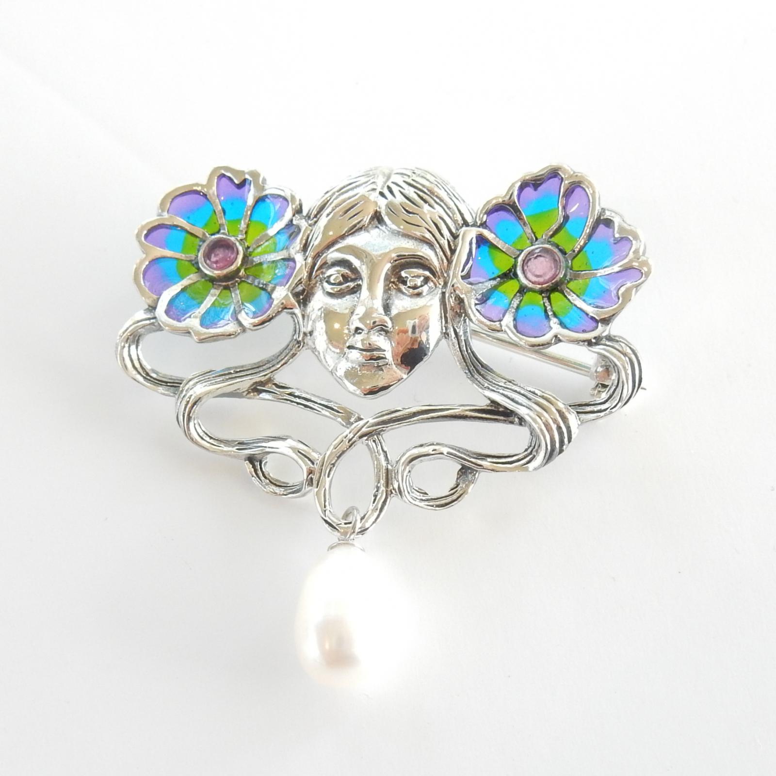 Photo of Art Nouveau Lady with Pearl Droplet Brooch
