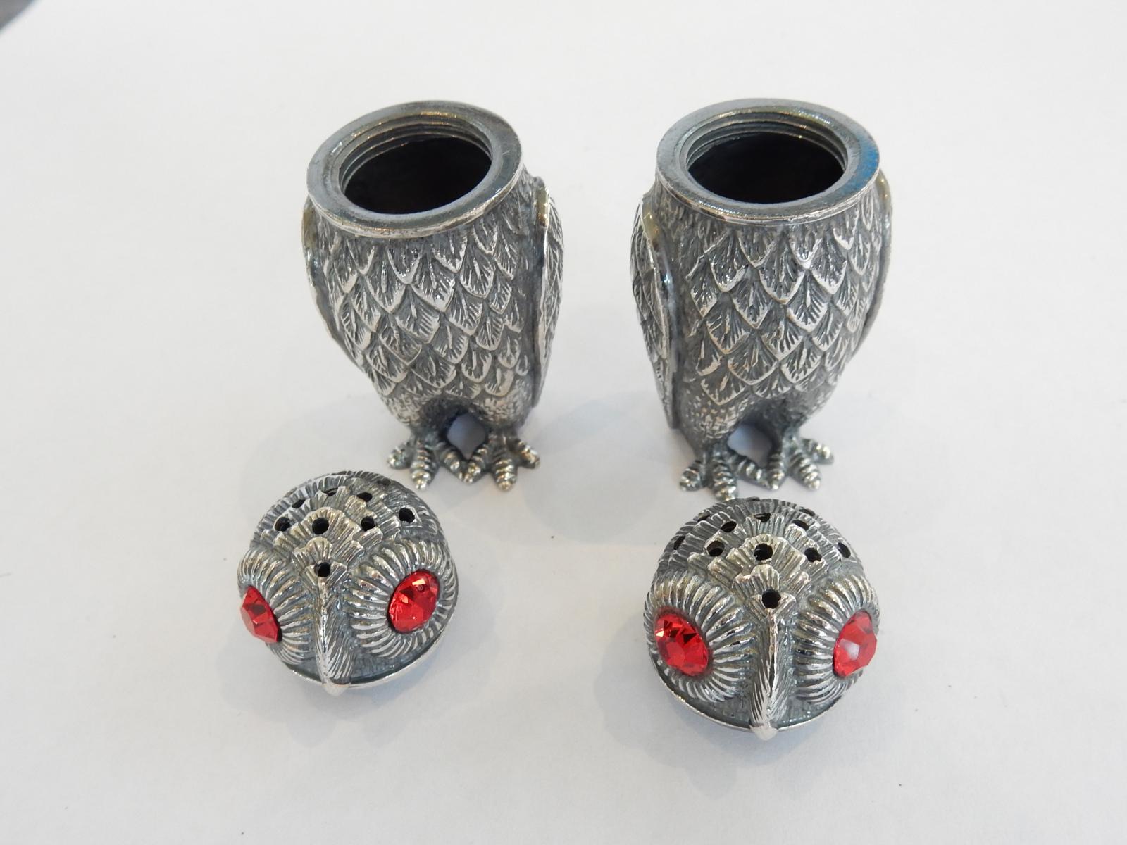 Photo of Pair Silver Owl Salt & Pepper Shakers