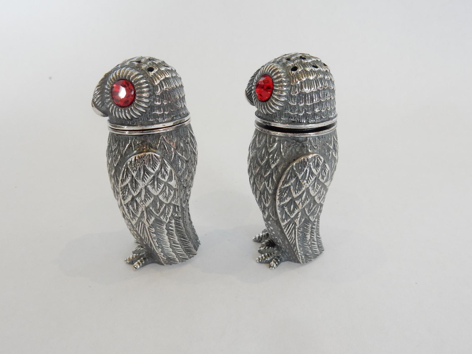 Photo of Pair Silver Owl Salt & Pepper Shakers