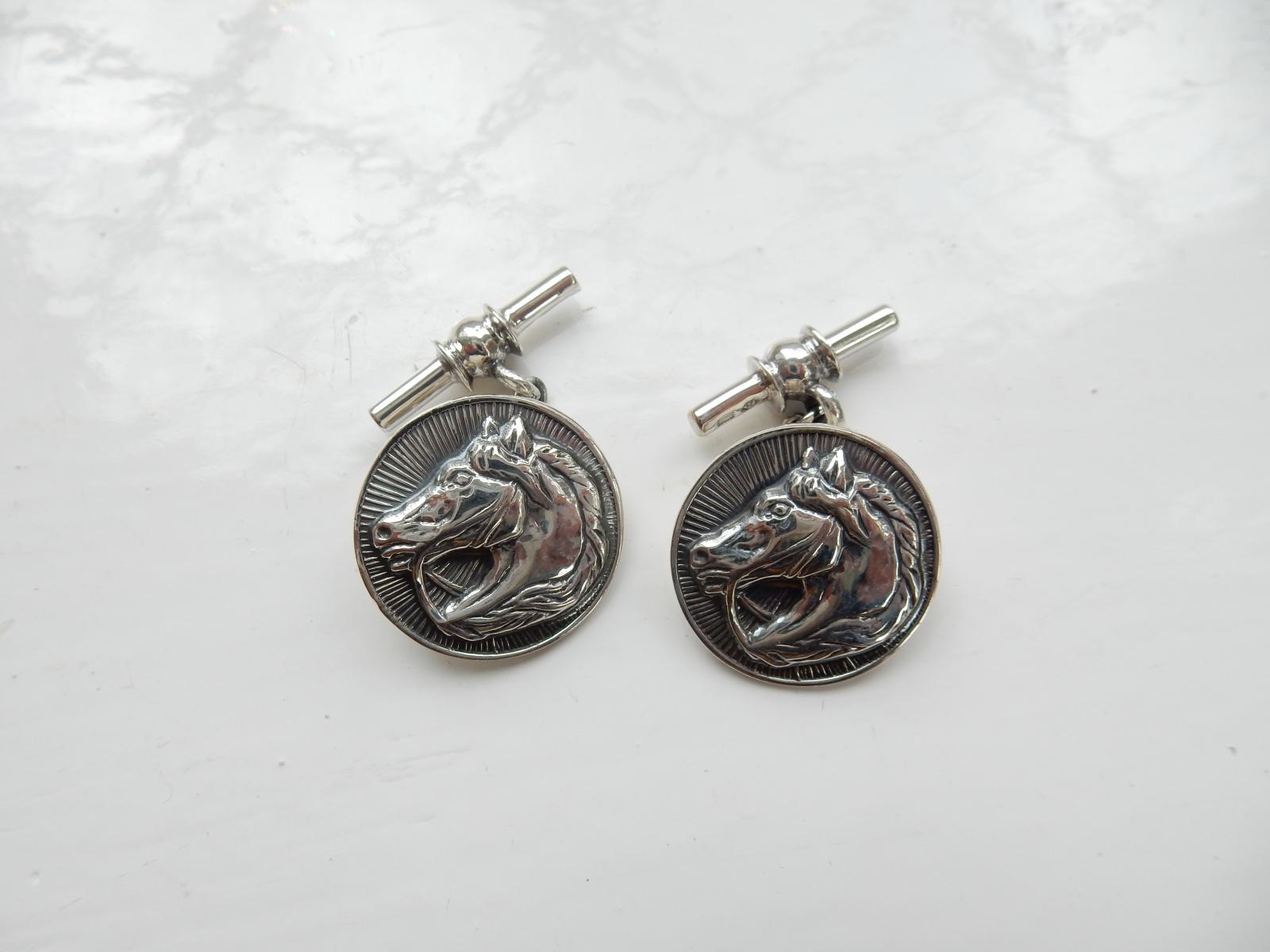 Photo of Pair Solid Silver Horse Cufflinks