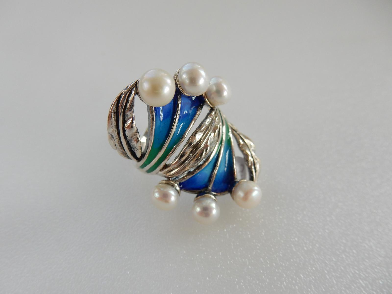 Photo of Sterling Silver Enamel & Pearl Ring