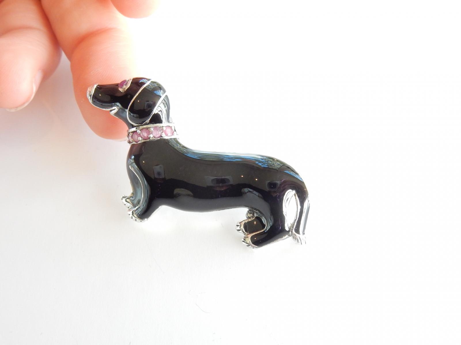 Enamel Brooch Dachshund Sausage Dog Miniblings Pin Black Enamelled
