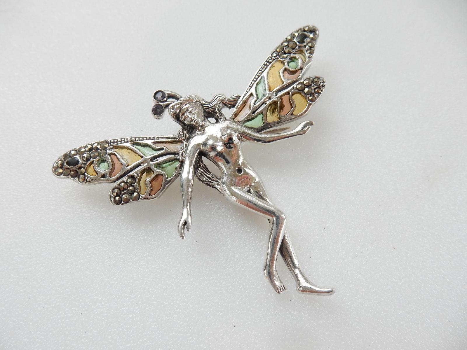 Beautiful Art Nouveau style 925 silver fairy brooch